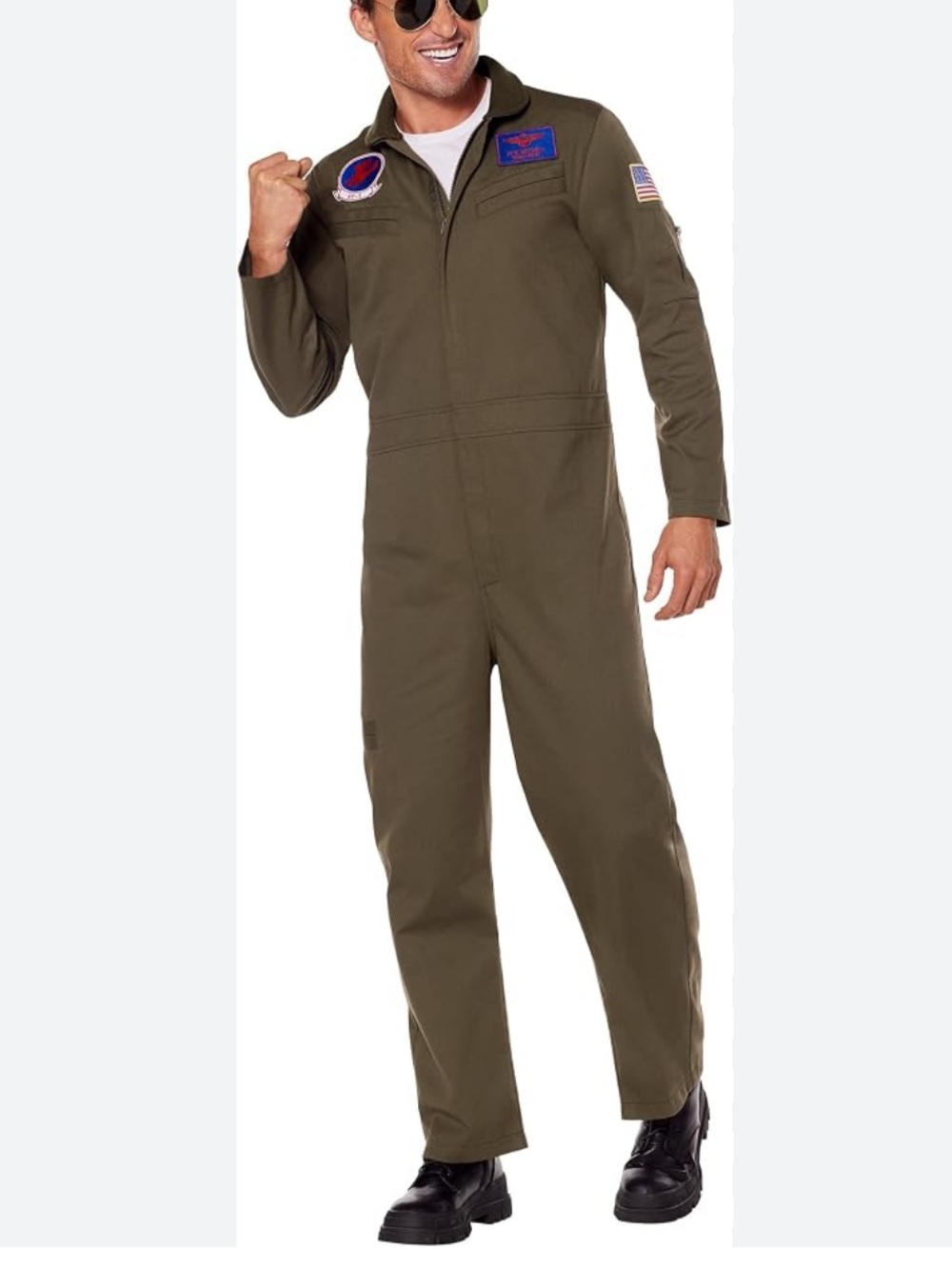 Top Gun costume Olive Flight Coverall Jumpsuit with Patch Details